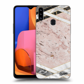 Picasee silikónový čierny obal pre Samsung Galaxy A20s - Pink geometry