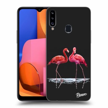 Picasee silikónový čierny obal pre Samsung Galaxy A20s - Flamingos couple