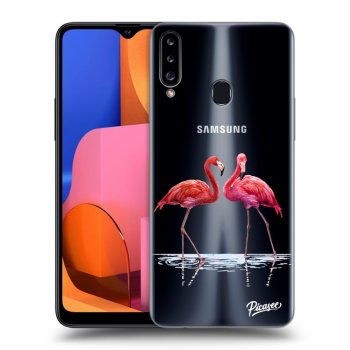 Picasee silikónový prehľadný obal pre Samsung Galaxy A20s - Flamingos couple