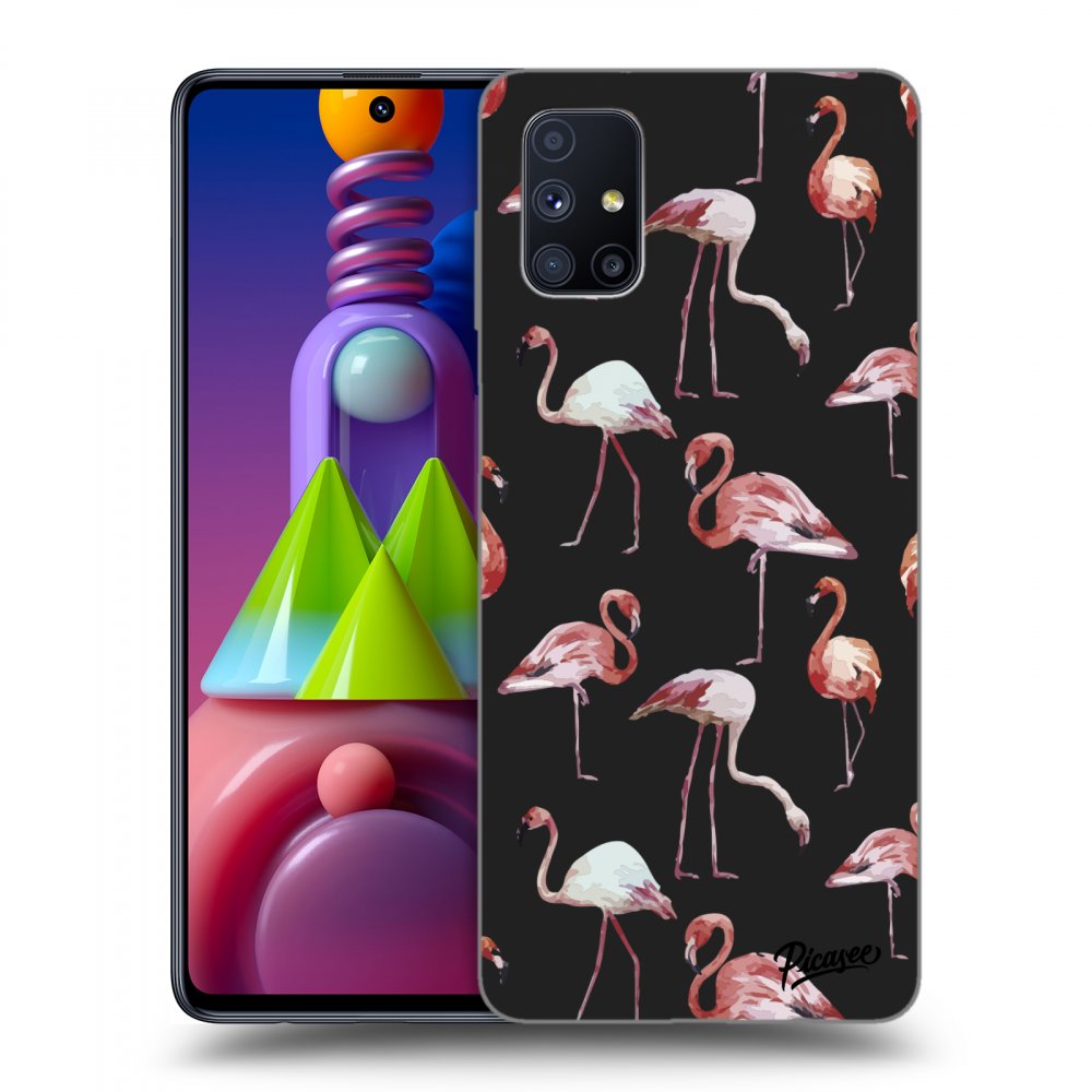 Picasee silikónový čierny obal pre Samsung Galaxy M51 M515F - Flamingos