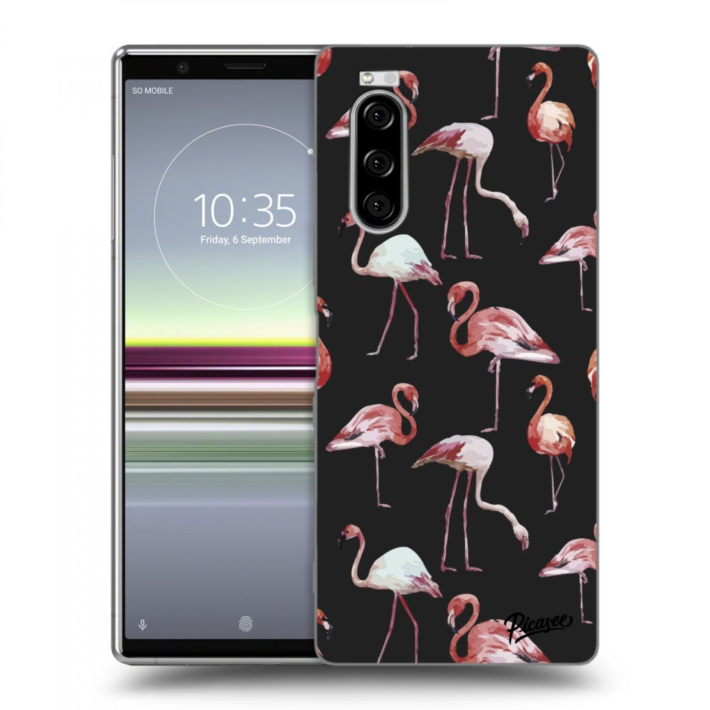 Picasee silikónový čierny obal pre Sony Xperia 5 - Flamingos