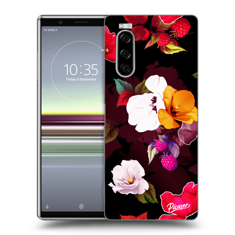 Picasee silikónový čierny obal pre Sony Xperia 5 - Flowers and Berries