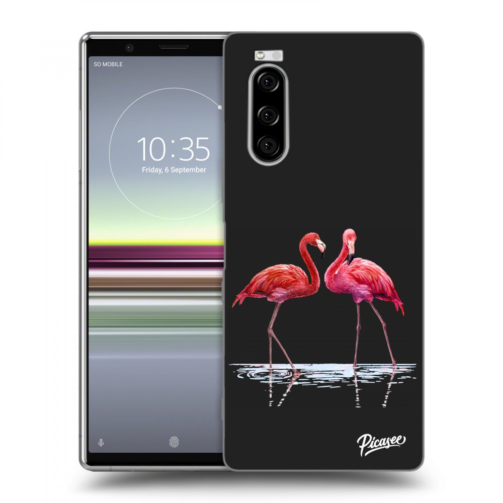Picasee silikónový čierny obal pre Sony Xperia 5 - Flamingos couple