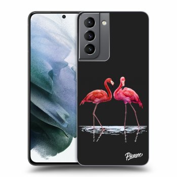 Picasee silikónový čierny obal pre Samsung Galaxy S21 5G G991B - Flamingos couple