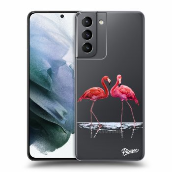 Picasee silikónový prehľadný obal pre Samsung Galaxy S21 5G G991B - Flamingos couple
