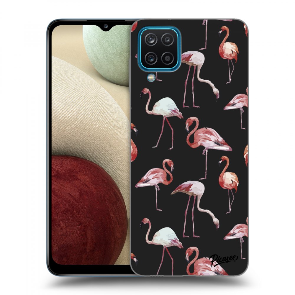 Picasee silikónový čierny obal pre Samsung Galaxy A12 A125F - Flamingos