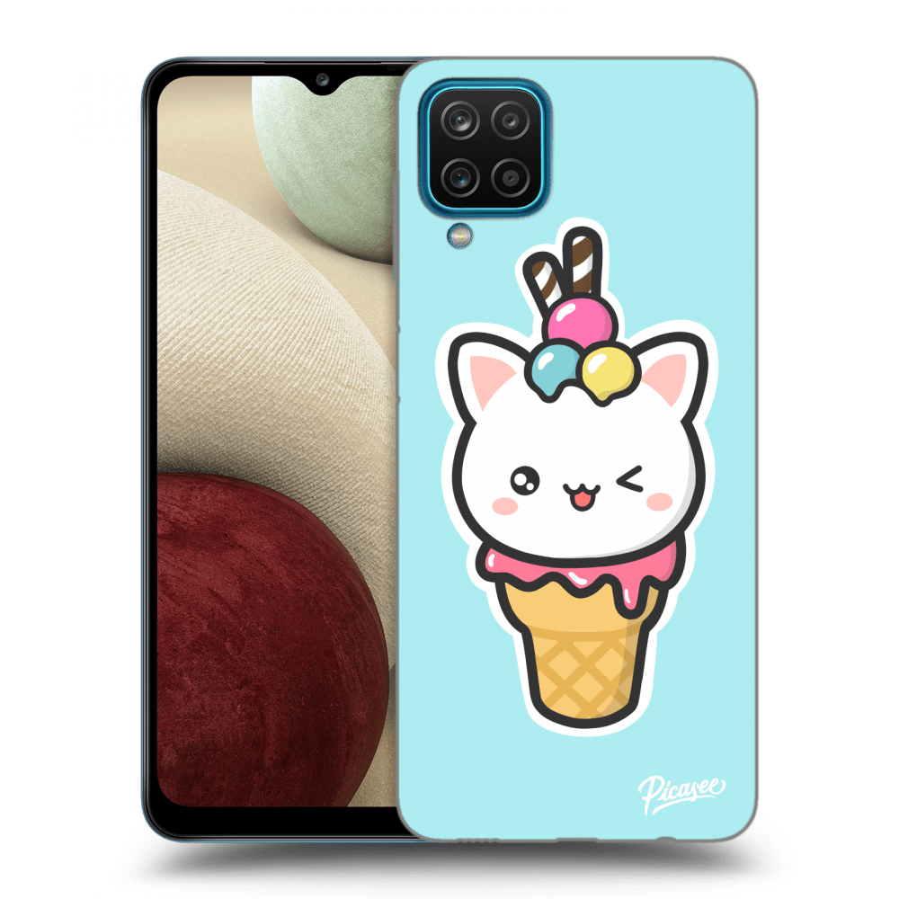 Picasee silikónový prehľadný obal pre Samsung Galaxy A12 A125F - Ice Cream Cat