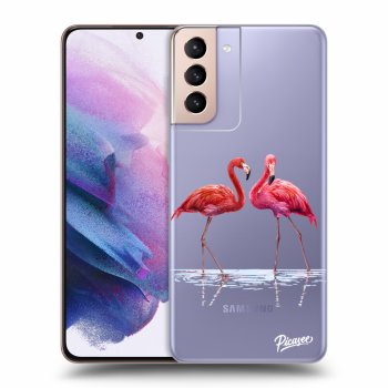 Picasee silikónový prehľadný obal pre Samsung Galaxy S21+ 5G G996F - Flamingos couple