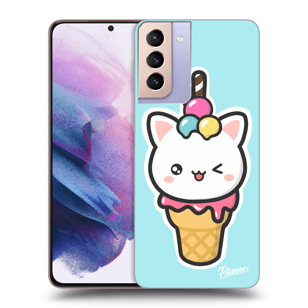 Picasee silikónový prehľadný obal pre Samsung Galaxy S21+ 5G G996F - Ice Cream Cat