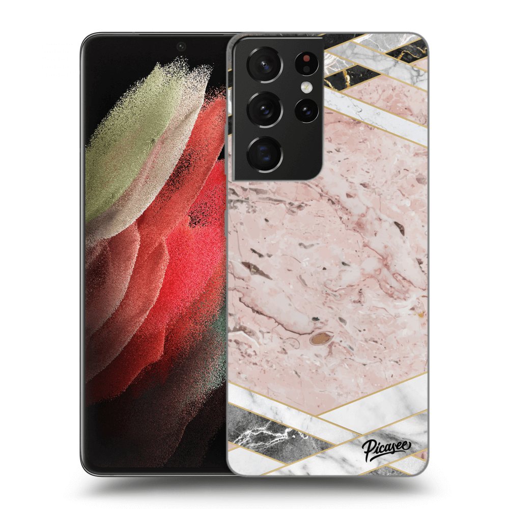 Picasee silikónový čierny obal pre Samsung Galaxy S21 Ultra 5G G998B - Pink geometry