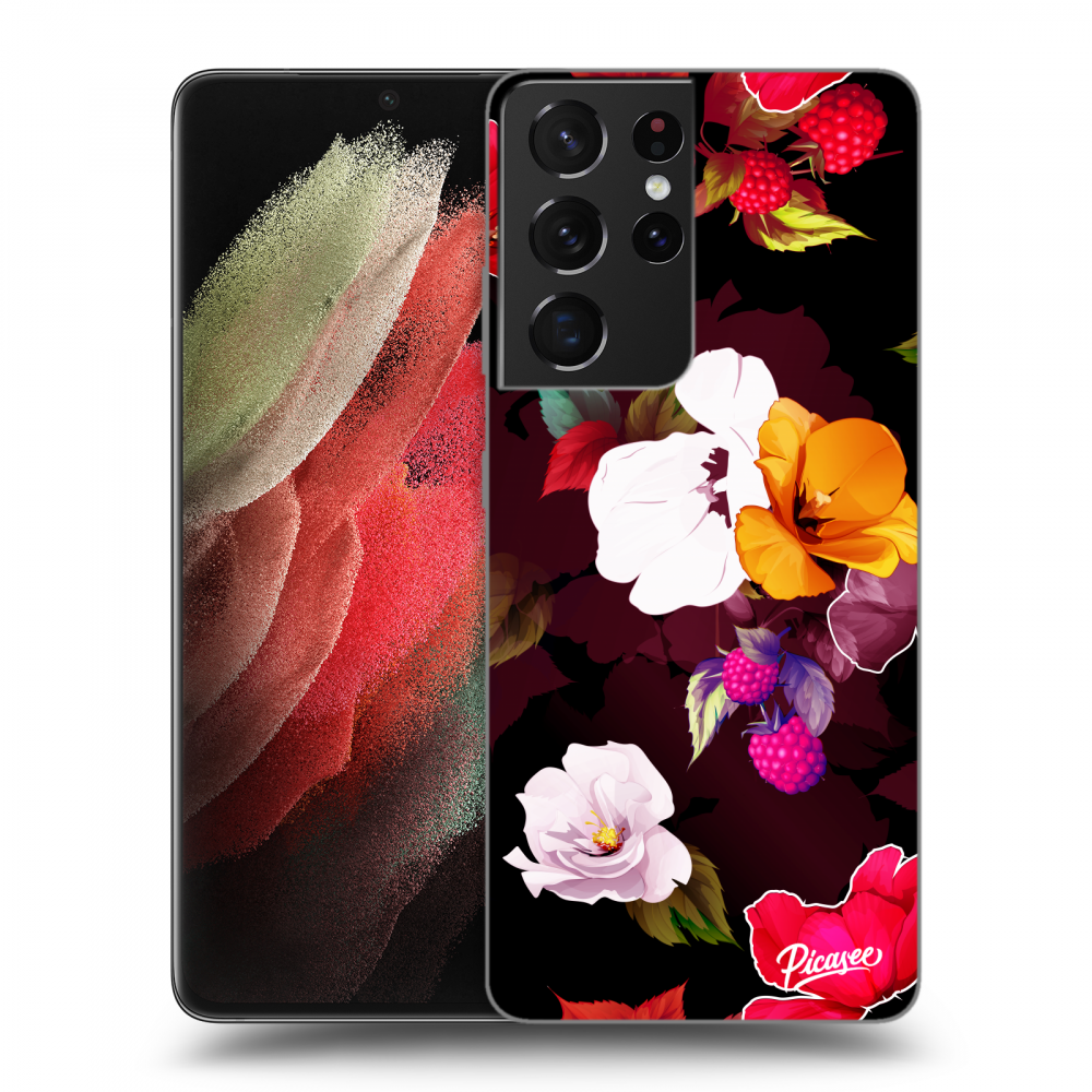 Picasee silikónový čierny obal pre Samsung Galaxy S21 Ultra 5G G998B - Flowers and Berries