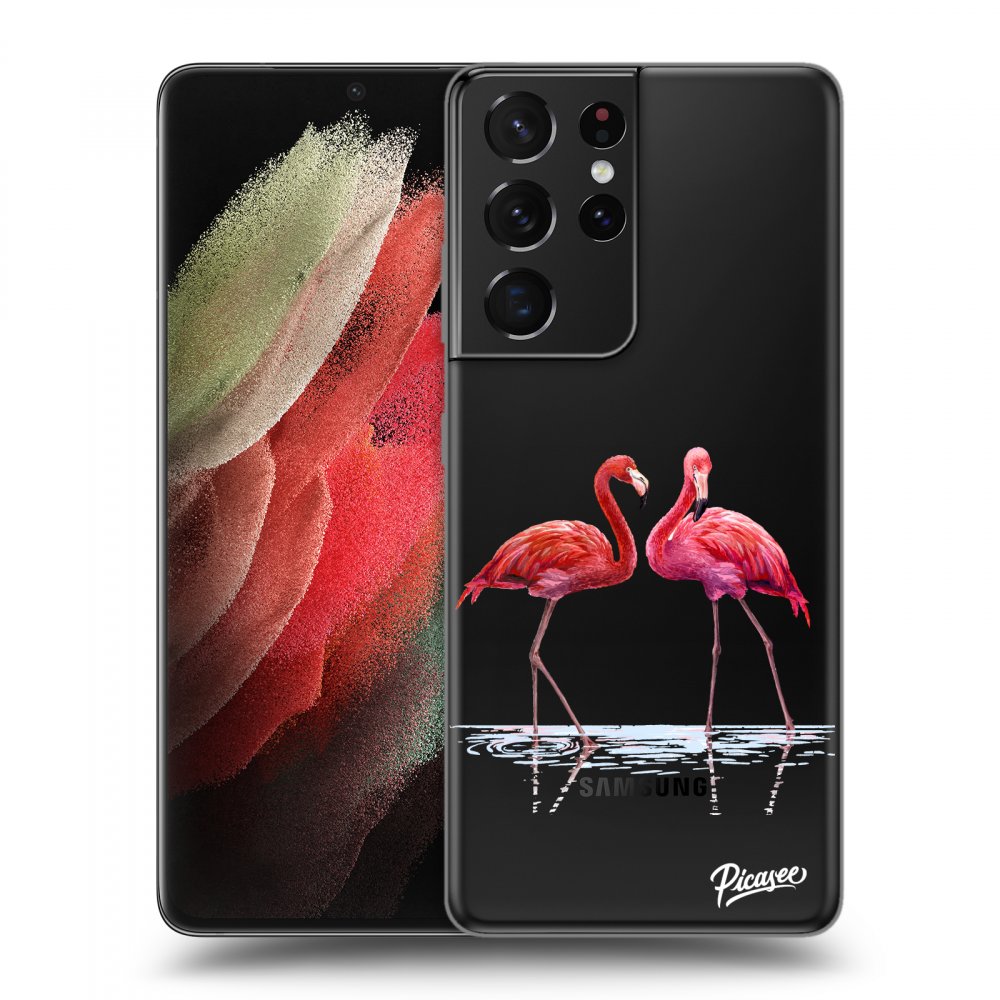 Picasee silikónový prehľadný obal pre Samsung Galaxy S21 Ultra 5G G998B - Flamingos couple