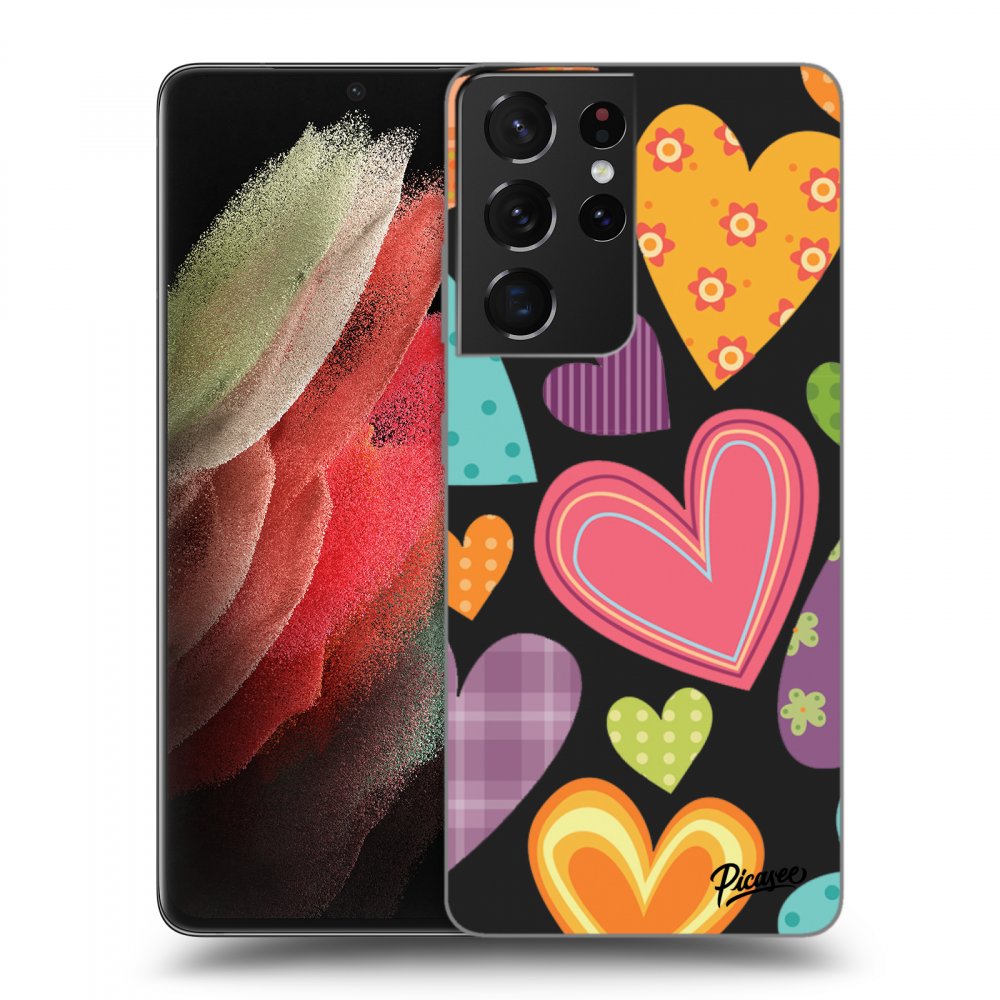 Picasee silikónový čierny obal pre Samsung Galaxy S21 Ultra 5G G998B - Colored heart