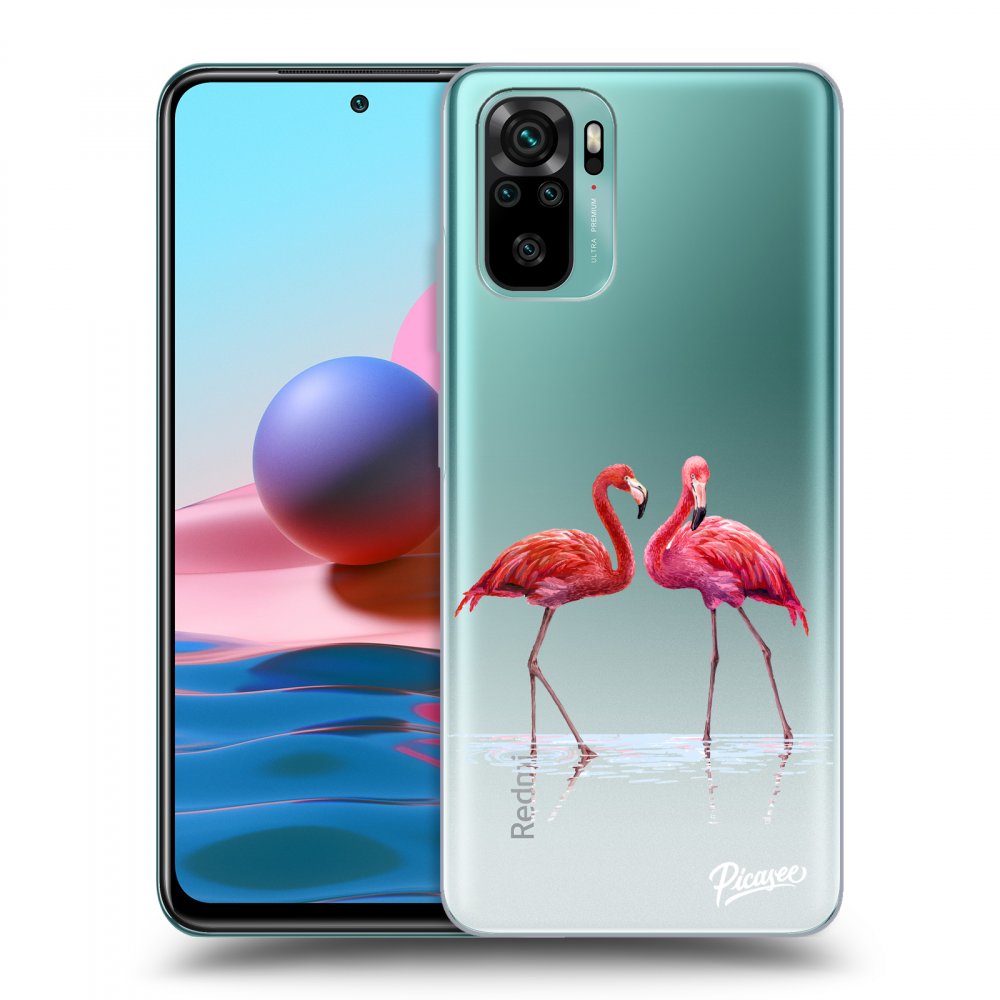 Picasee silikónový prehľadný obal pre Xiaomi Redmi Note 10 - Flamingos couple