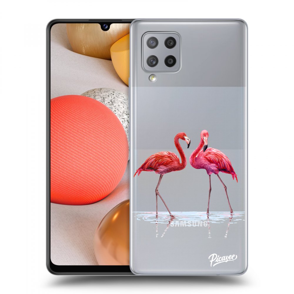 Picasee silikónový prehľadný obal pre Samsung Galaxy A42 A426B - Flamingos couple