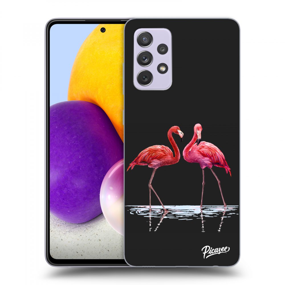 Picasee silikónový čierny obal pre Samsung Galaxy A72 A725F - Flamingos couple