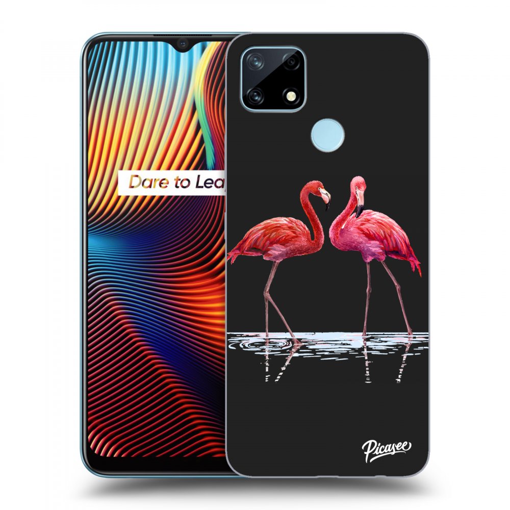 Picasee silikónový čierny obal pre Realme 7i - Flamingos couple