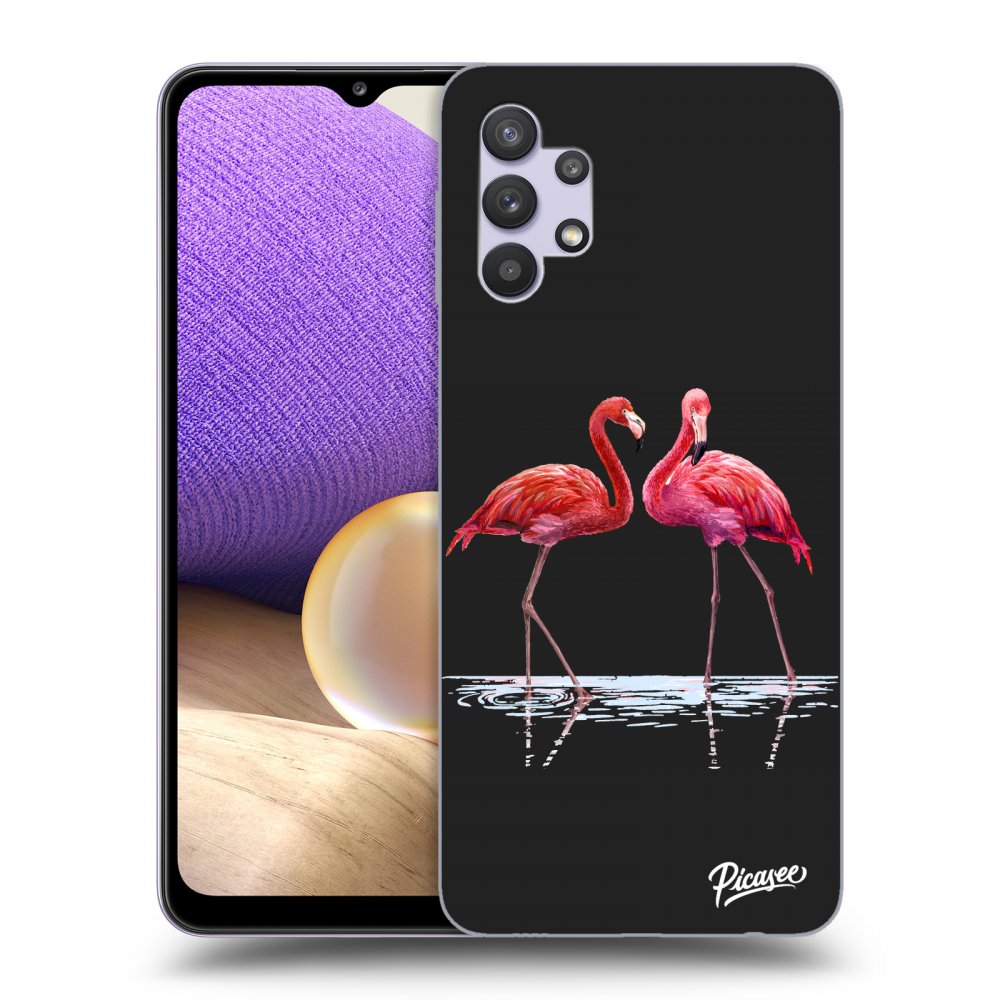 Picasee silikónový čierny obal pre Samsung Galaxy A32 5G A326B - Flamingos couple
