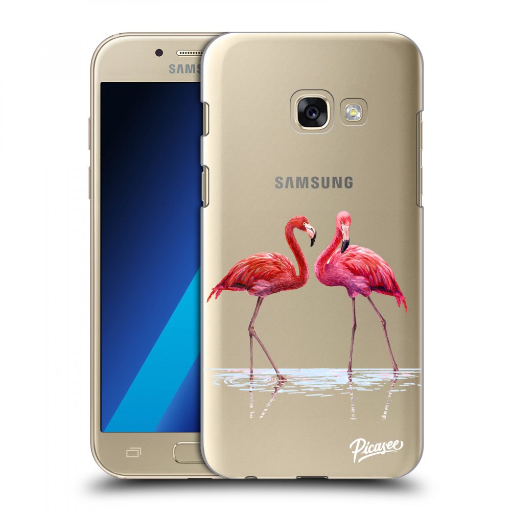 Picasee silikónový prehľadný obal pre Samsung Galaxy A3 2017 A320F - Flamingos couple