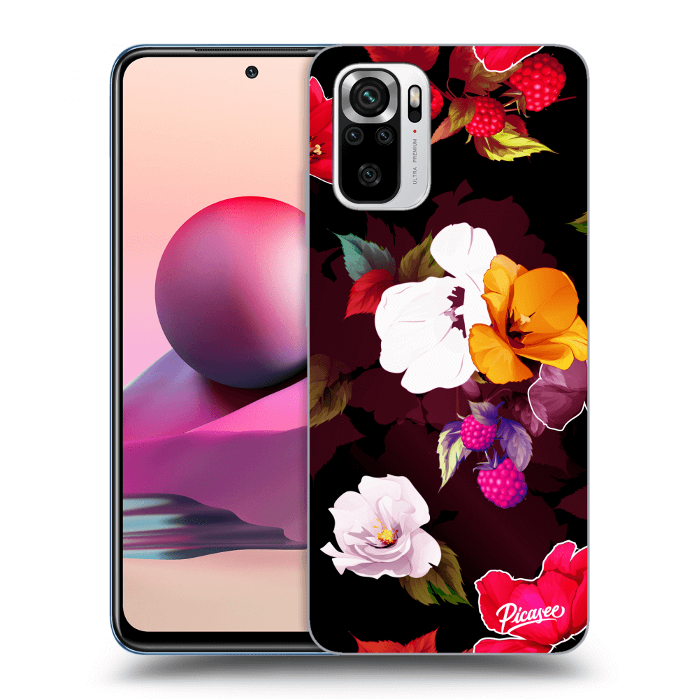 Picasee silikónový čierny obal pre Xiaomi Redmi Note 10S - Flowers and Berries