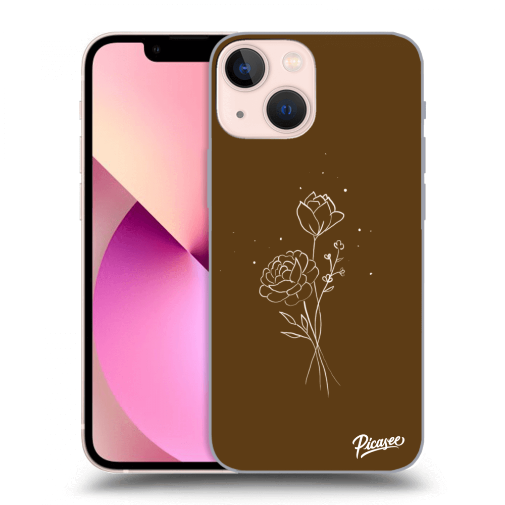 Picasee silikónový prehľadný obal pre Apple iPhone 13 mini - Brown flowers