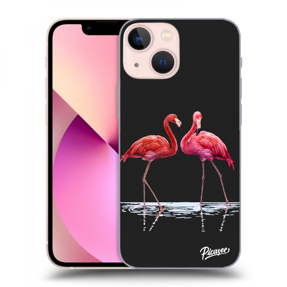 Picasee silikónový čierny obal pre Apple iPhone 13 mini - Flamingos couple