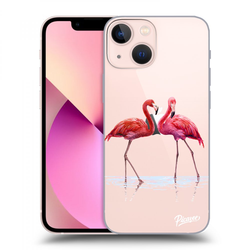 Picasee silikónový prehľadný obal pre Apple iPhone 13 mini - Flamingos couple