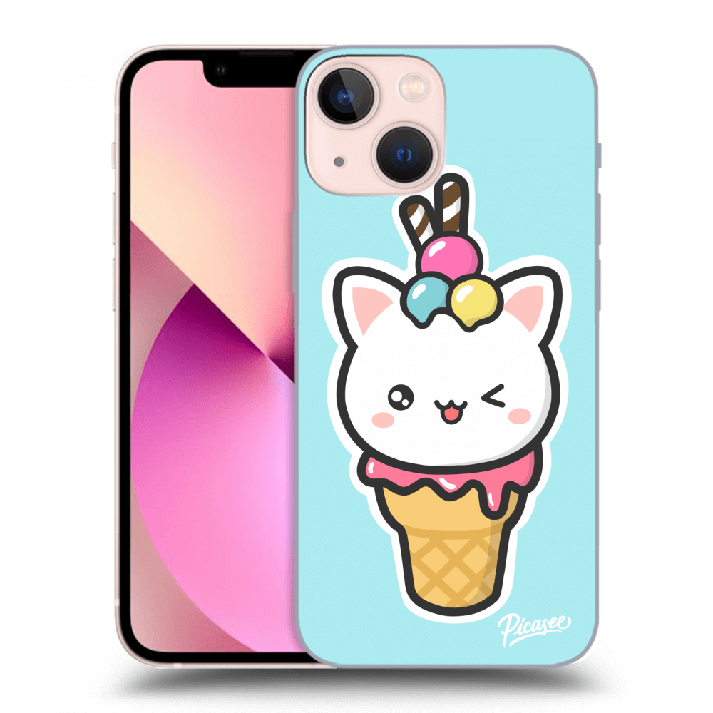 Picasee silikónový prehľadný obal pre Apple iPhone 13 mini - Ice Cream Cat