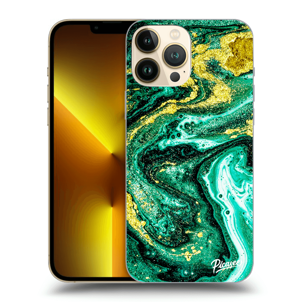 Picasee silikónový čierny obal pre Apple iPhone 13 Pro Max - Green Gold