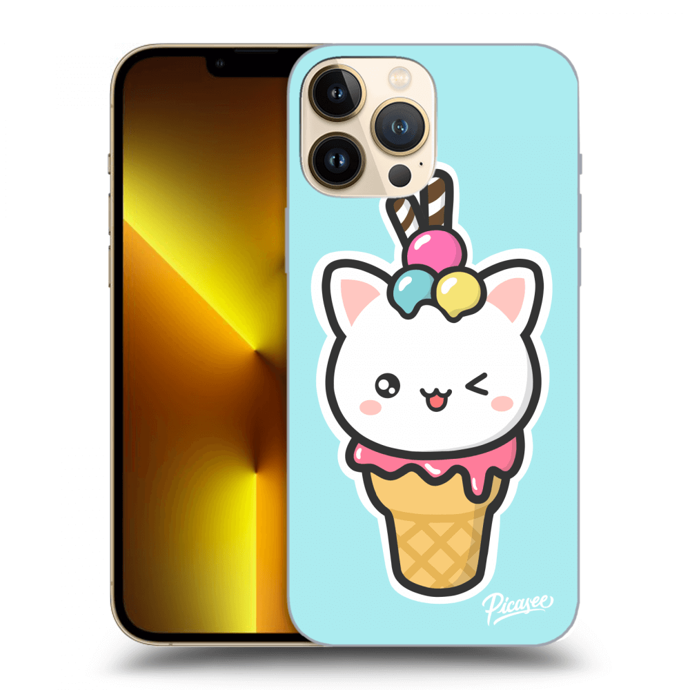 Picasee silikónový čierny obal pre Apple iPhone 13 Pro Max - Ice Cream Cat