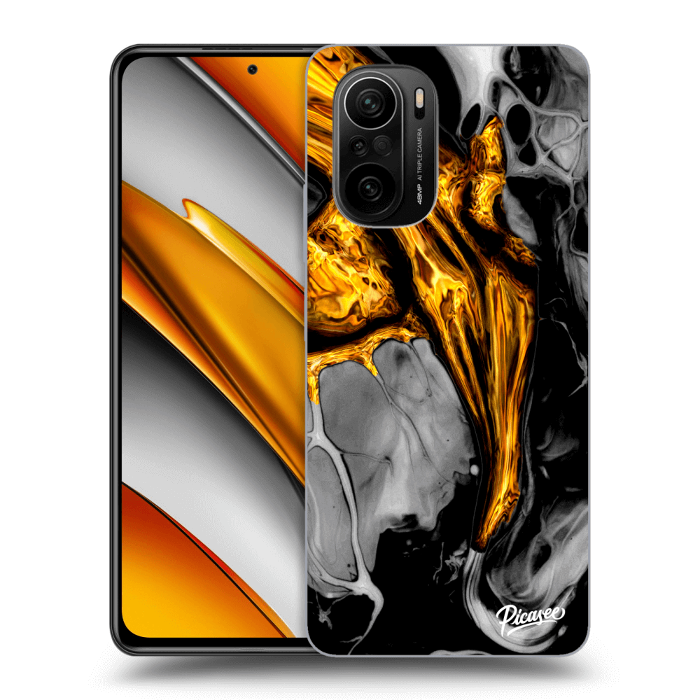 Picasee silikónový prehľadný obal pre Xiaomi Poco F3 - Black Gold