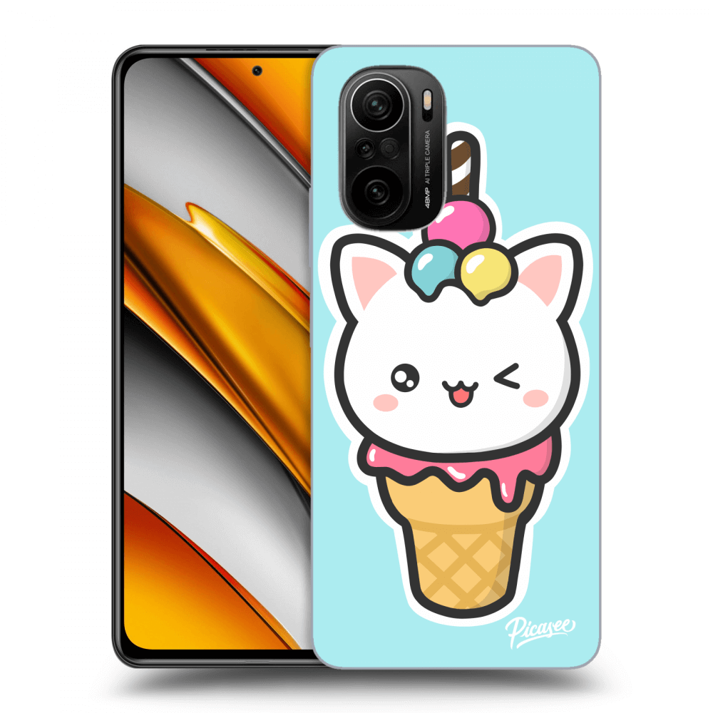 Picasee silikónový prehľadný obal pre Xiaomi Poco F3 - Ice Cream Cat