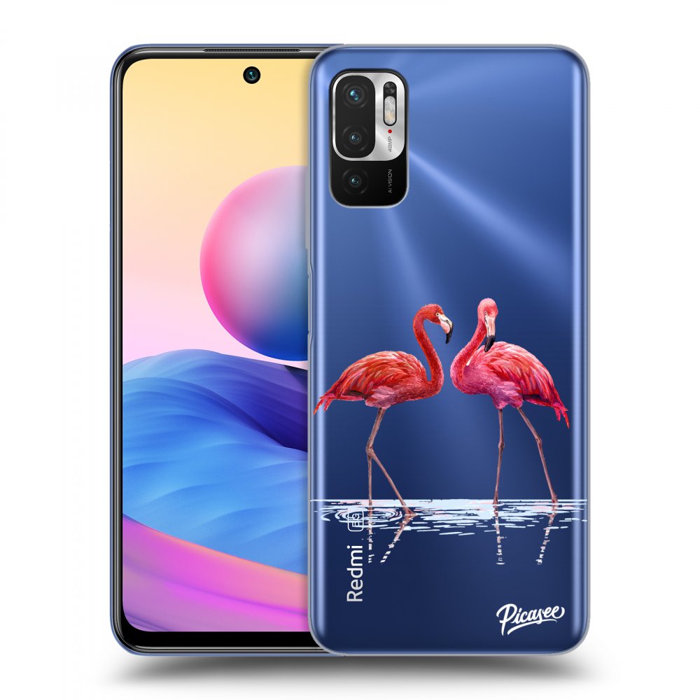Picasee silikónový prehľadný obal pre Xiaomi Redmi Note 10 5G - Flamingos couple