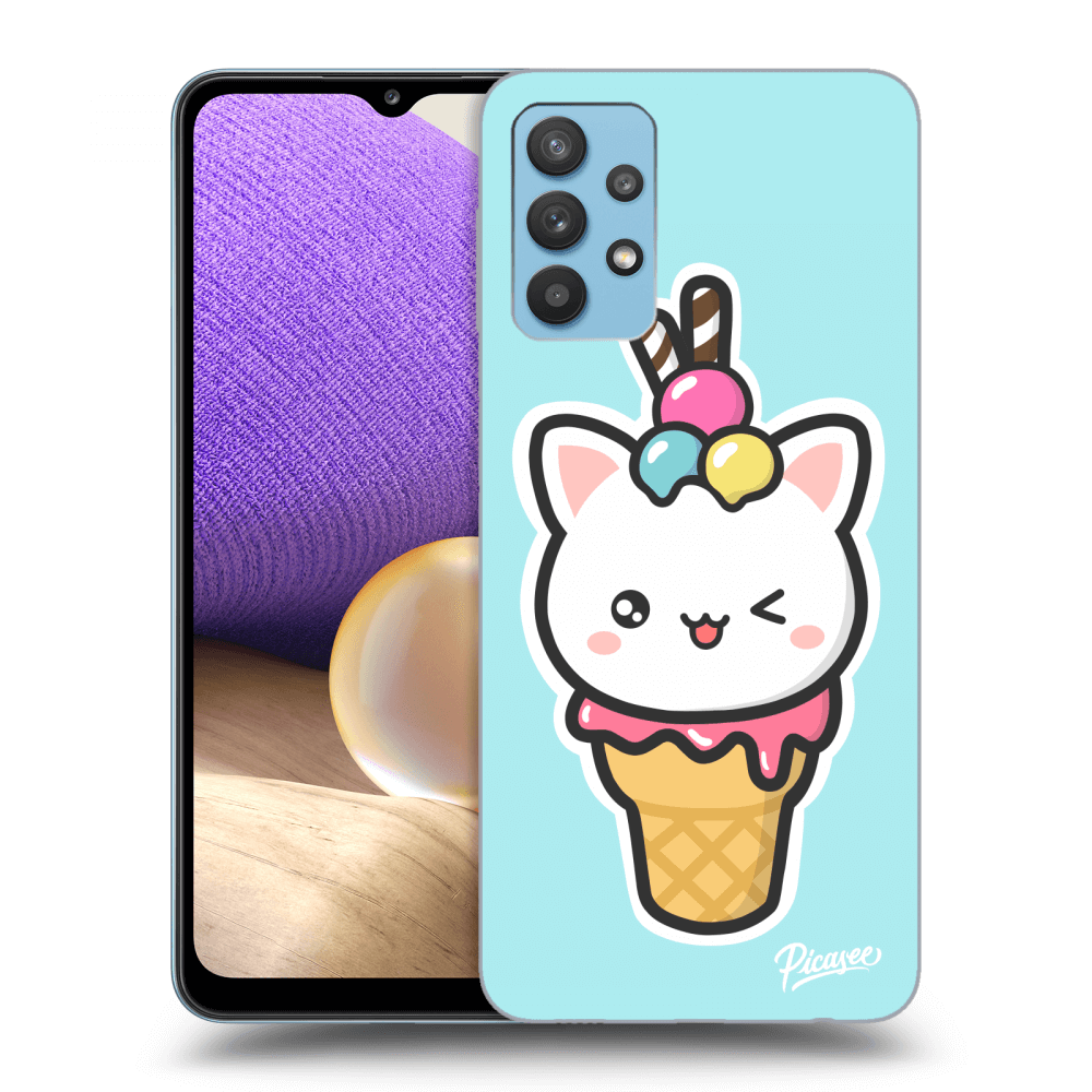Picasee silikónový prehľadný obal pre Samsung Galaxy A32 4G SM-A325F - Ice Cream Cat