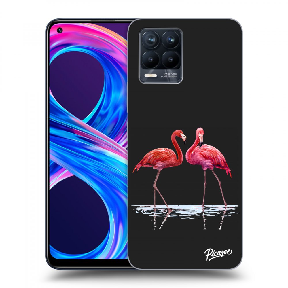 Picasee silikónový čierny obal pre Realme 8 Pro - Flamingos couple