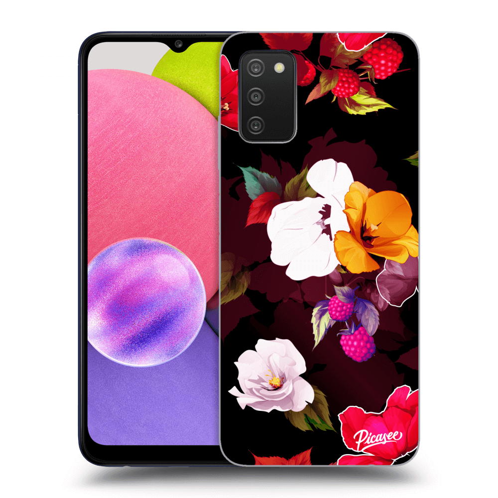 Picasee silikónový prehľadný obal pre Samsung Galaxy A02s A025G - Flowers and Berries