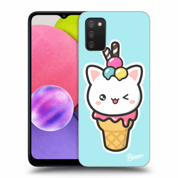Picasee silikónový čierny obal pre Samsung Galaxy A02s A025G - Ice Cream Cat