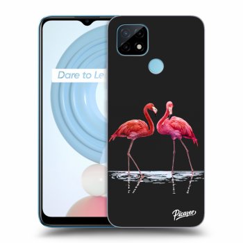 Picasee silikónový čierny obal pre Realme C21 - Flamingos couple