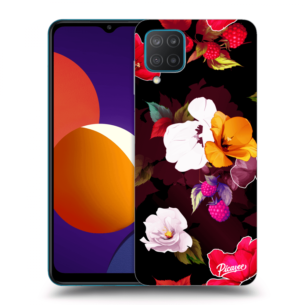 Picasee silikónový čierny obal pre Samsung Galaxy M12 M127F - Flowers and Berries