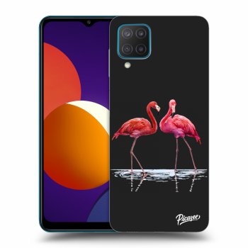Picasee silikónový čierny obal pre Samsung Galaxy M12 M127F - Flamingos couple
