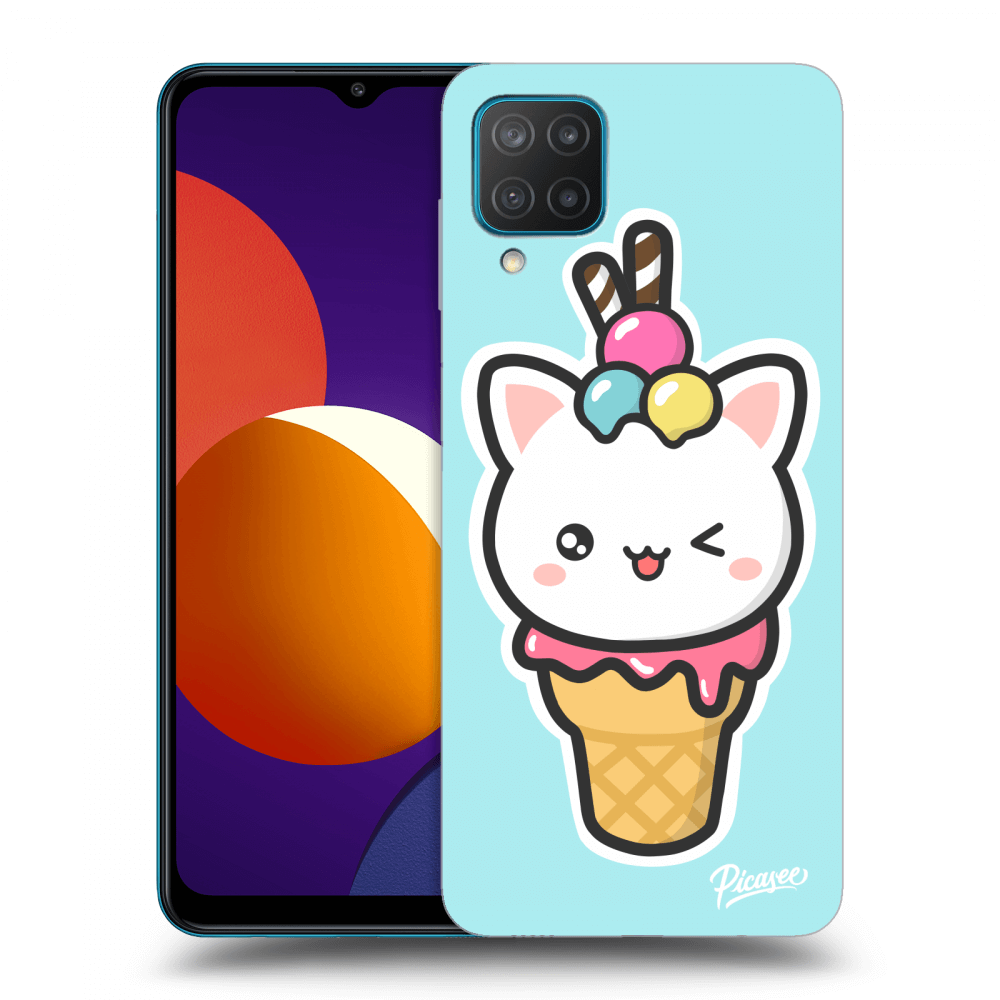 Picasee silikónový čierny obal pre Samsung Galaxy M12 M127F - Ice Cream Cat