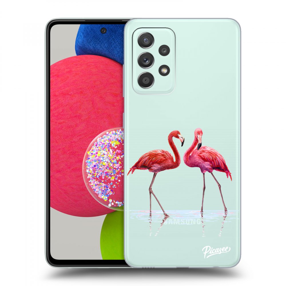 Picasee silikónový prehľadný obal pre Samsung Galaxy A52s 5G A528B - Flamingos couple