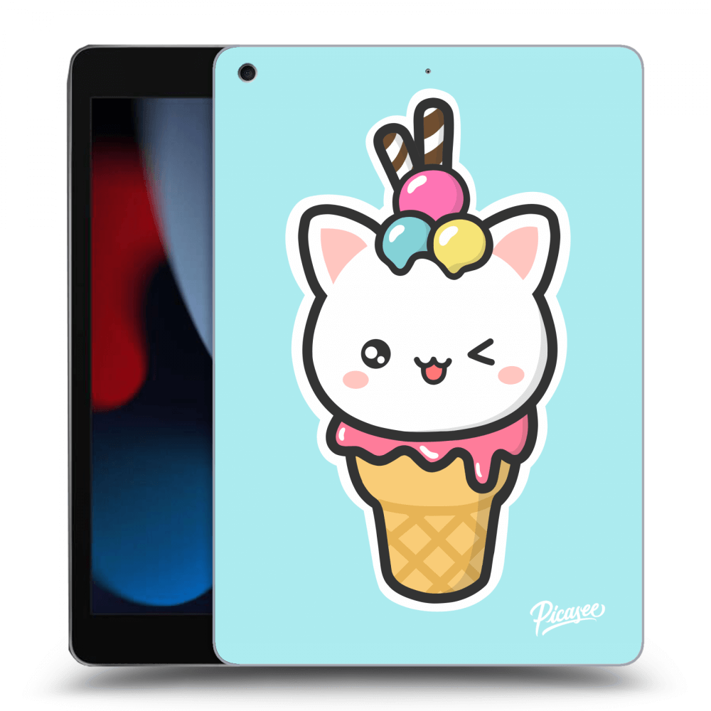Picasee silikónový čierny obal pre Apple iPad 10.2" 2021 (9. gen) - Ice Cream Cat