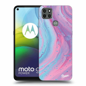 Picasee silikónový čierny obal pre Motorola Moto G9 Power - Pink liquid