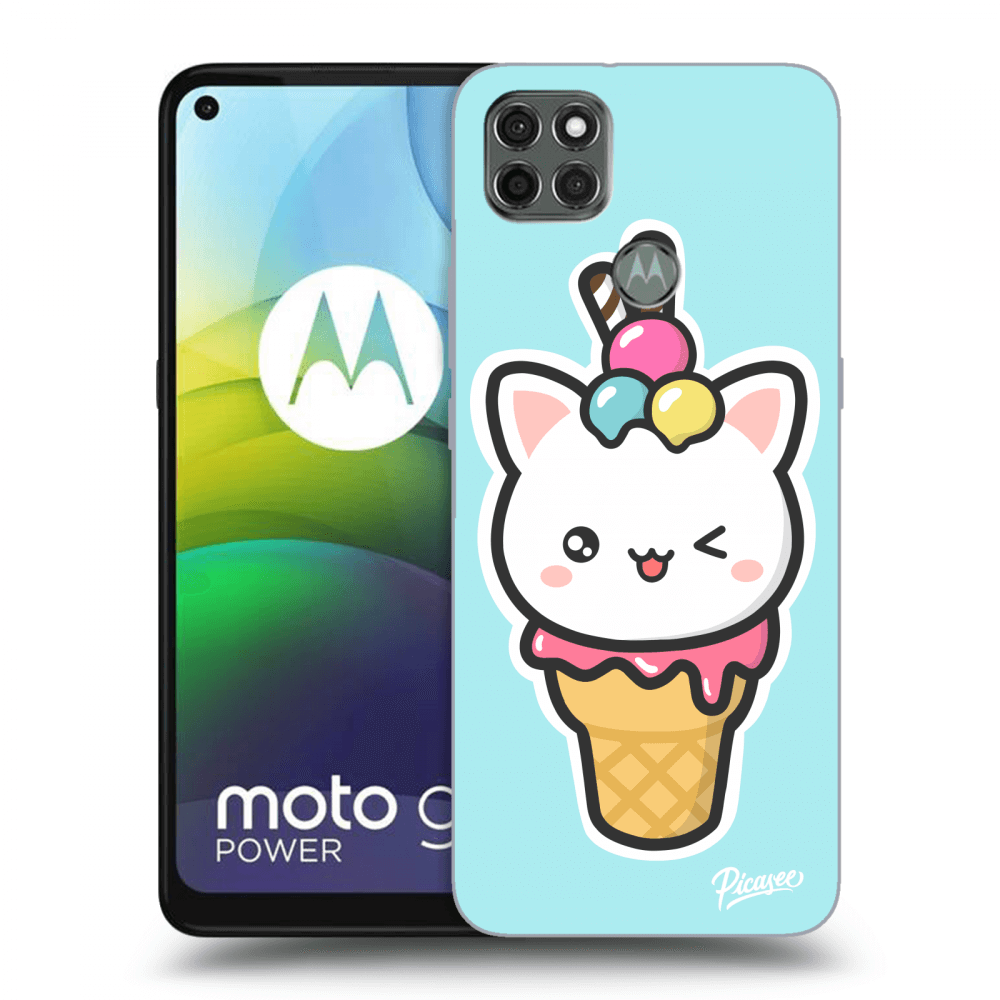 Picasee silikónový čierny obal pre Motorola Moto G9 Power - Ice Cream Cat
