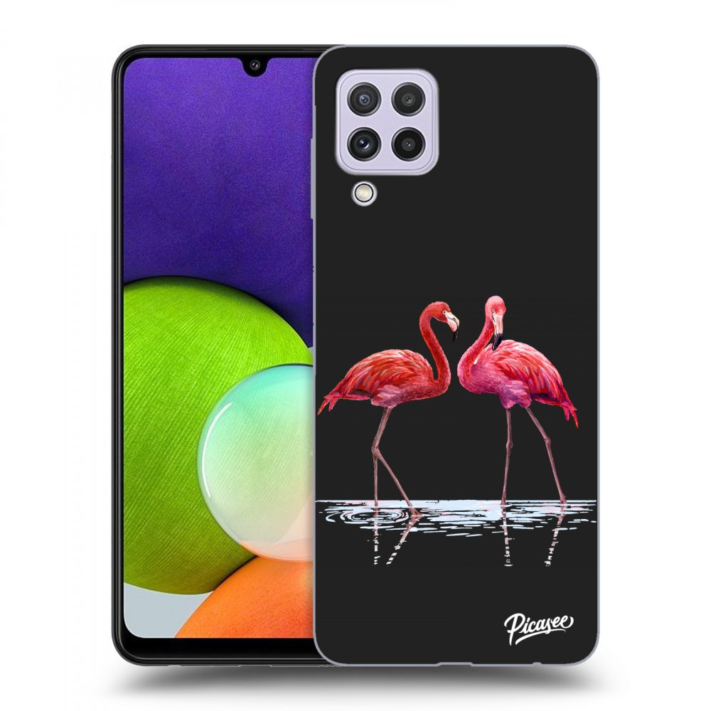 Picasee silikónový čierny obal pre Samsung Galaxy A22 A225F 4G - Flamingos couple