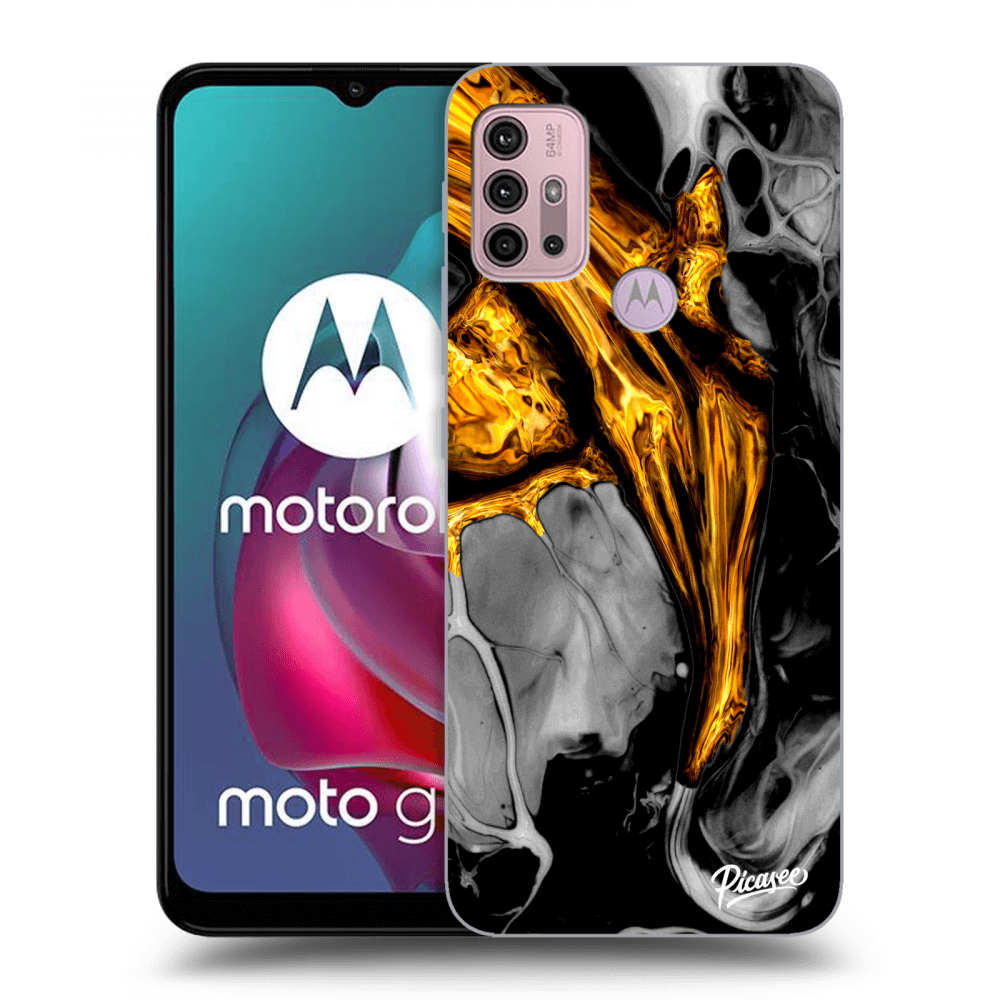 Picasee silikónový čierny obal pre Motorola Moto G30 - Black Gold