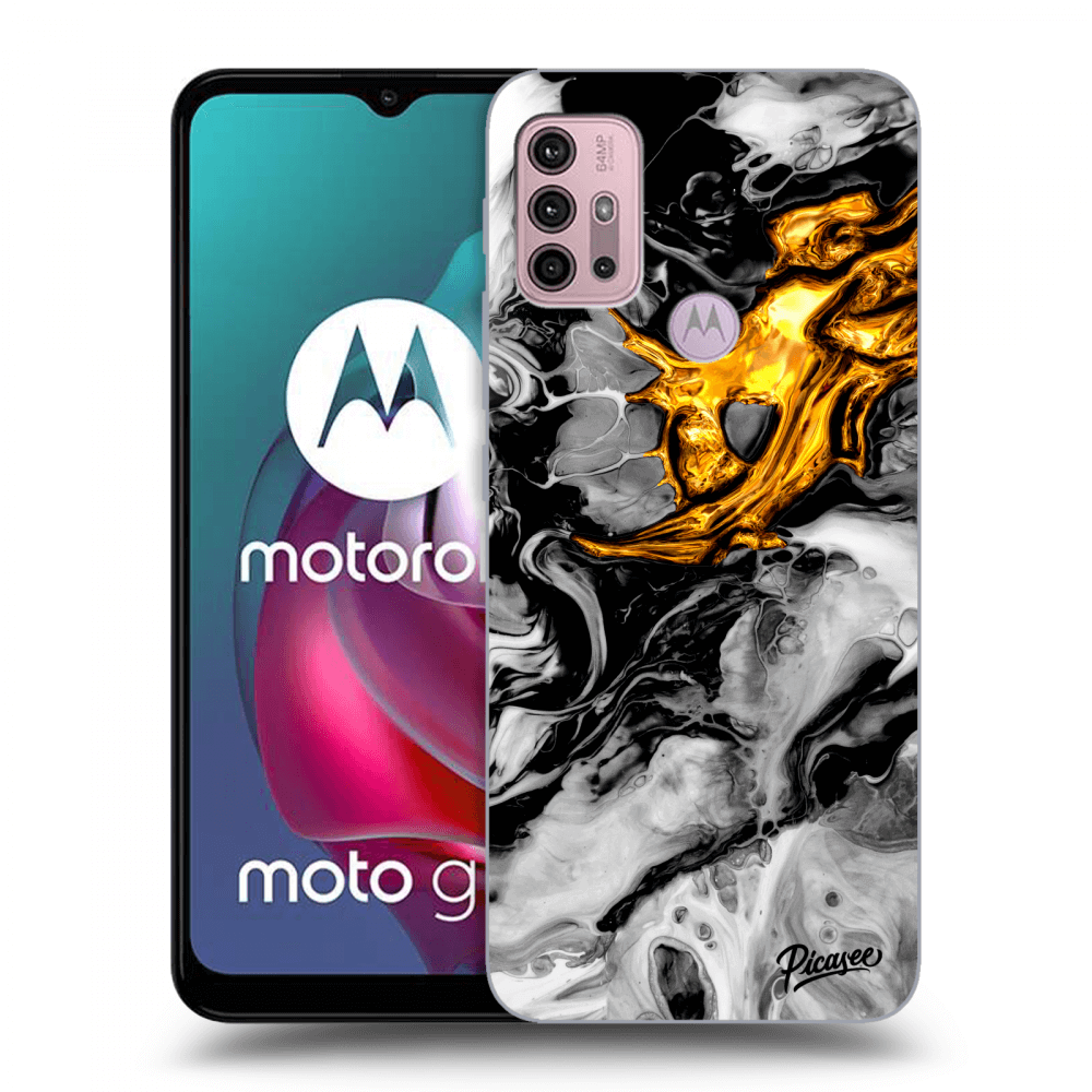 Picasee silikónový čierny obal pre Motorola Moto G30 - Black Gold 2
