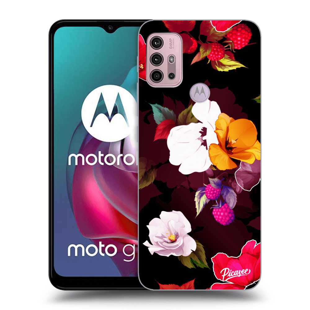 Picasee silikónový čierny obal pre Motorola Moto G30 - Flowers and Berries