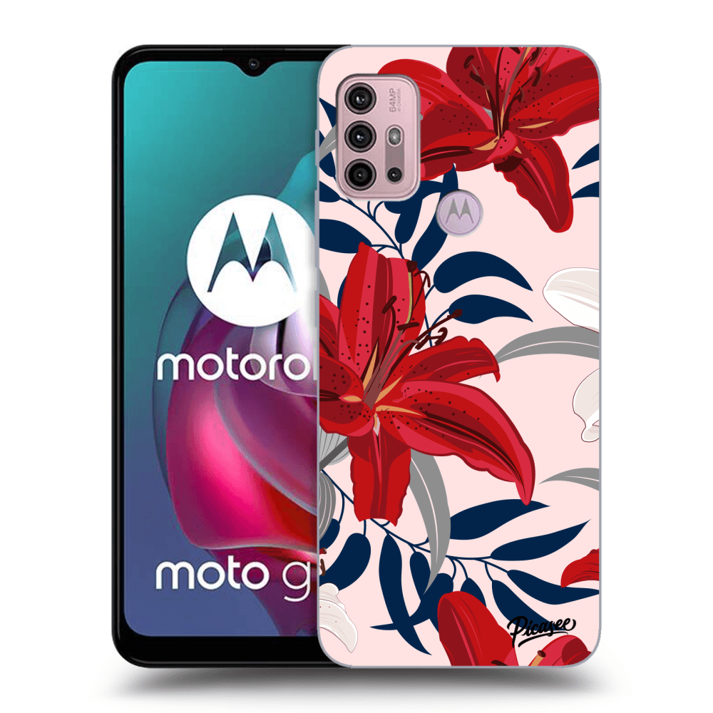 Picasee silikónový čierny obal pre Motorola Moto G30 - Red Lily